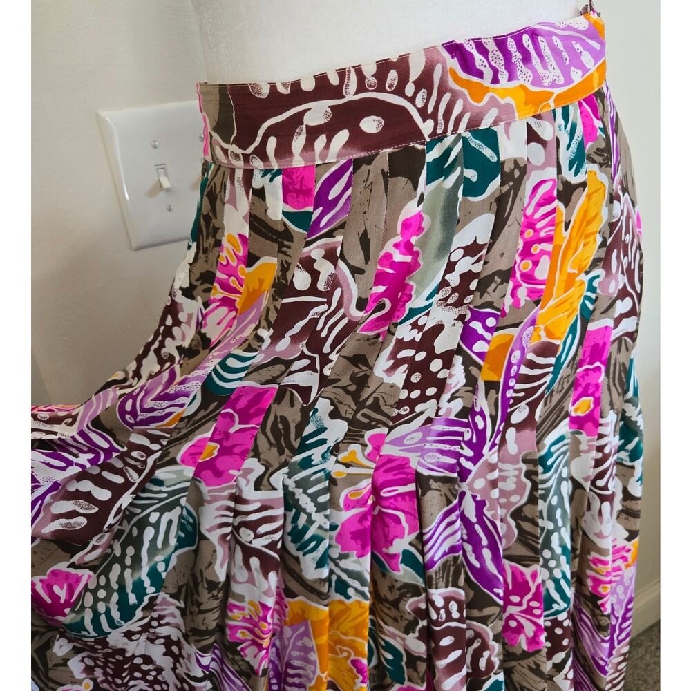 Vtg Christian Dior Midi Skirt Vintage Size 12 Silk Floral Skirt Side Zip *read* - Picture 2 of 11